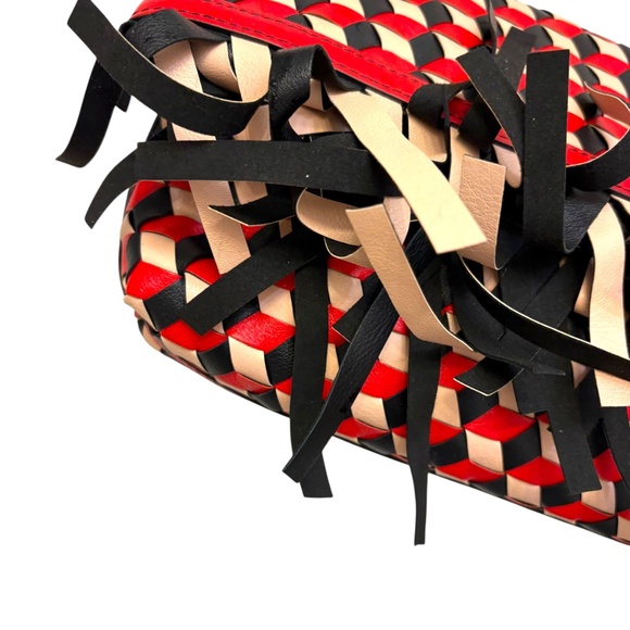 Emilio Pucci RARE fringes woven leather red/black/cream large clutch bag - Picture 10 of 13